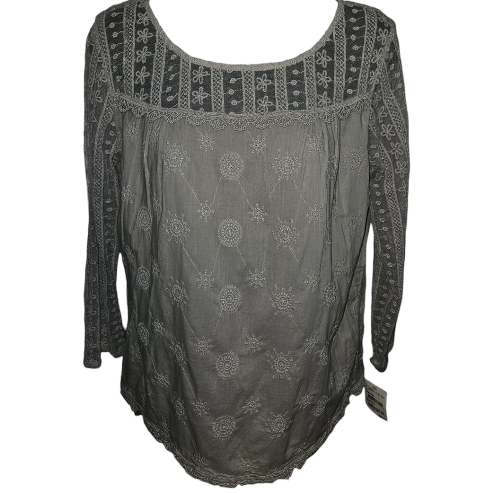 NWT Nordstrom Hinge Grey Flint Embroidery Top